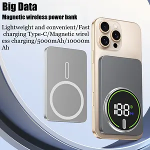 Slim Magnetic Wireless Power Bank | LED Digital Display | 20W Fast Charging Portable Battery Pack 10000mAh MagSafe Compatible Rechargeable Rechargeable
