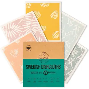 Swedish Dishcloths for Kitchen Dish Towels - 5 Pack, Non-Scratch Reusable Paper Towels, Super Absorbent Washable Swedish Dish Towels, No Odor, Biodegradable