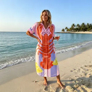 Chic Style Lemon Lobster  Print Vacation Dress Set Sleeveless Comfy Women's Clothing #SpringStatements Bottom