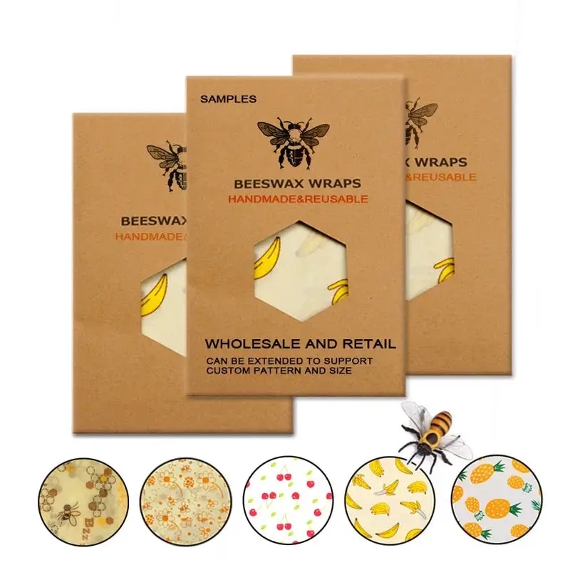 Eco Friendly Reusable Food Wraps Food Fresh Keeping Storage Organic Beeswax Cloth Wrap Cling Wrap Custom Made Pattern Kitchen Containers Plastic Utensils