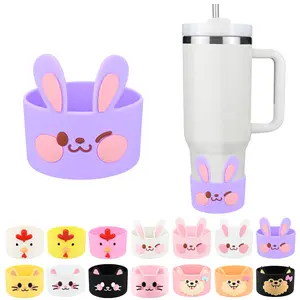 Cute Cartoon Rabbit Design Silicone Boot for 40oz Tumbler, Bottle Bottom Protector Cover, Cup Accessories for Quencher IceFlow, Drinkware