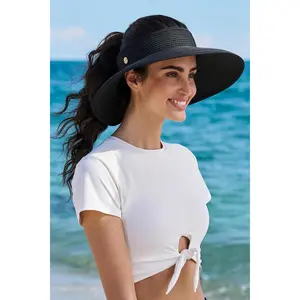 Women's Coolibar Rolled Packable Braid Visor | Black