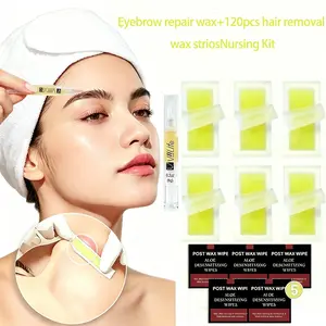 120pcs Lemon Scented Wax Strips, Gentle for Sensitive Skin, Includes Brow Wax & Wet Wipes, Home Hair Removal for Face, Brows, Eyes, Body