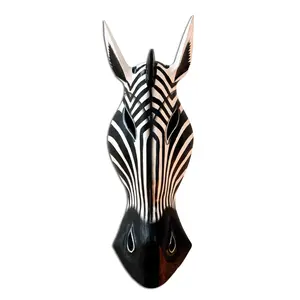 Wooden Tribal Zebra Mask Black White Stripe Hand Carved Wall Plaque Hanging Home Decor Accent Art Unique Sculpture Decoration Handmade Handcrafted