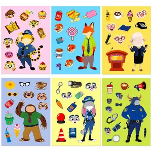 6PCS DIY expression stickers New creative crazy animal children's puzzle decorative stickers Art Stickers Sticker Packs