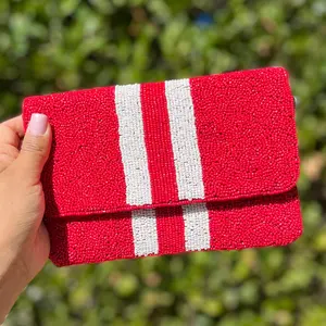 Red White Small Beaded Clutch Purse