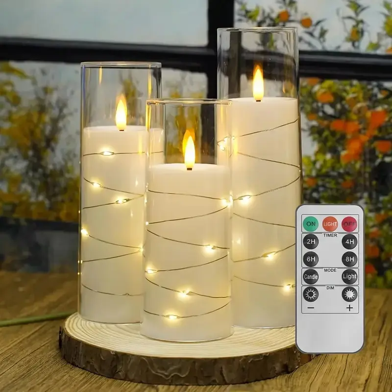 3 Pack LED Flameless Candles, Warm Flickering Light, Battery Operated Acrylic Cup Candles for Christmas, Halloween, Valentine's Day Decorations, Home Decor Lighting