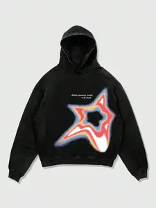Unisex Letter & Star Print Hoodie, Hot Trending Hoodies, Casual Regular Fit Star Graphic Hooded Sweatshirt for Spring & Fall, Fashion Men's Top for Daily Wear, Cotton