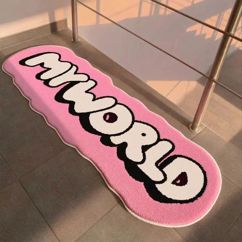 Girl Heart Trendy 'my World' Print Decorative Indoor Area Rug, Modern Fashion Cream Soft Washable Carpet, Soft Fluffy Rug, Home Decor Rugs for Living Room Bedroom