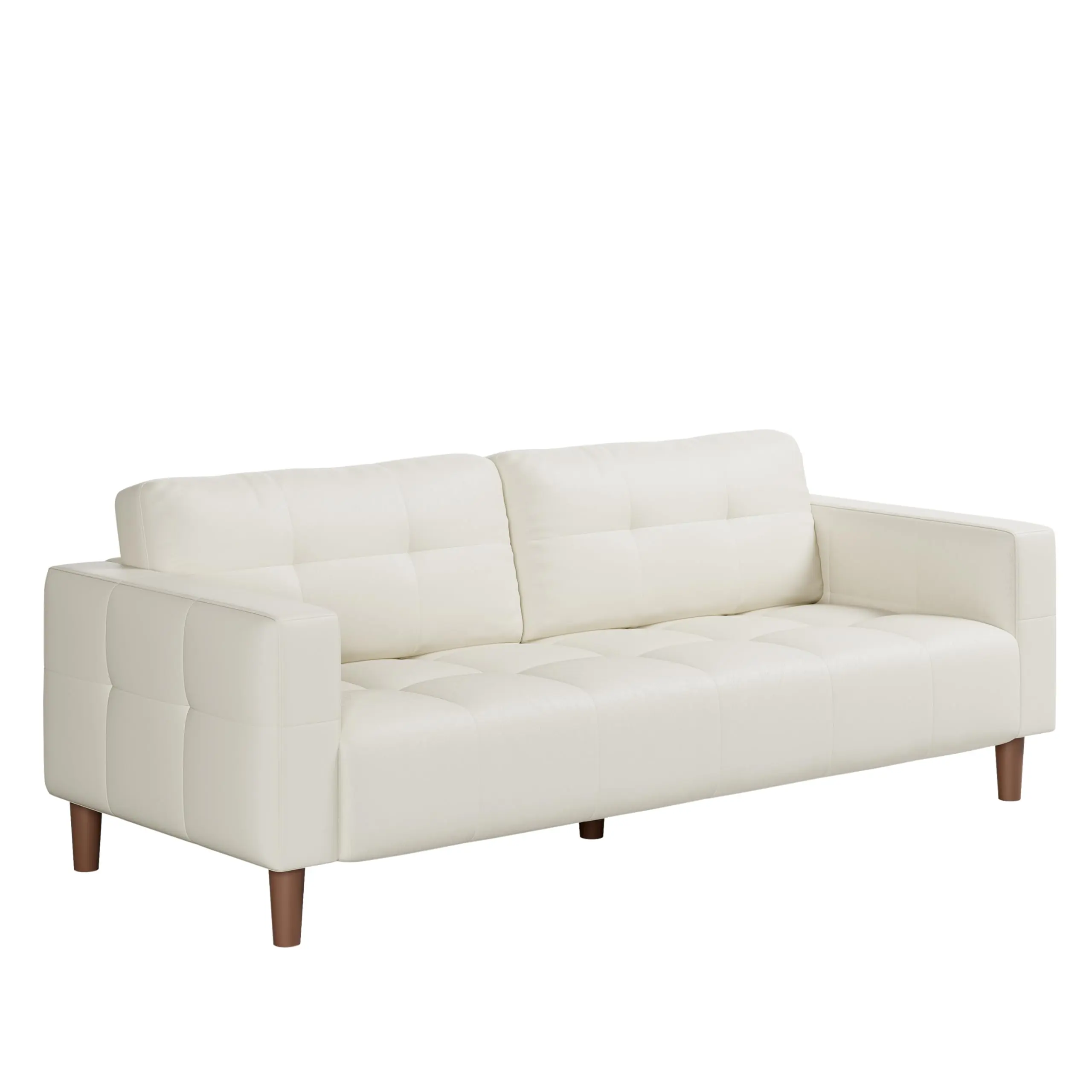 Garvee 3-Seater Sofa Couch, 83" Wide Faux Leather Sofa Couch with Spring Cushion, Sofa with Deep Seats and 2 Removable Back Cushions, Beige