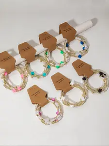 Mixed Color Beaded Bracelet, Fashionable Cross Charm Decor Beaded Bracelet for Women & Girls, Trendy All-match & Exquisite Jewelry for Birthday Gift