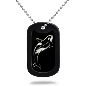 Orca Dolphin Stingray Aluminum Dog Tag Necklace Engraved Sea Creatures 24 Inches Stainless Steel Chain Necklace AN172