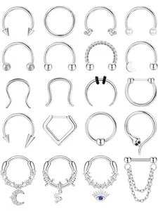 20pcs 16G 10MM Hypoallergenic Steel Hinged Septum Clicker Nose Rings Hoop Spiral Nose Ring Cute CZ Hinged Septum Lip Helix Tragus Daith Cartilage Piercing Jewelry