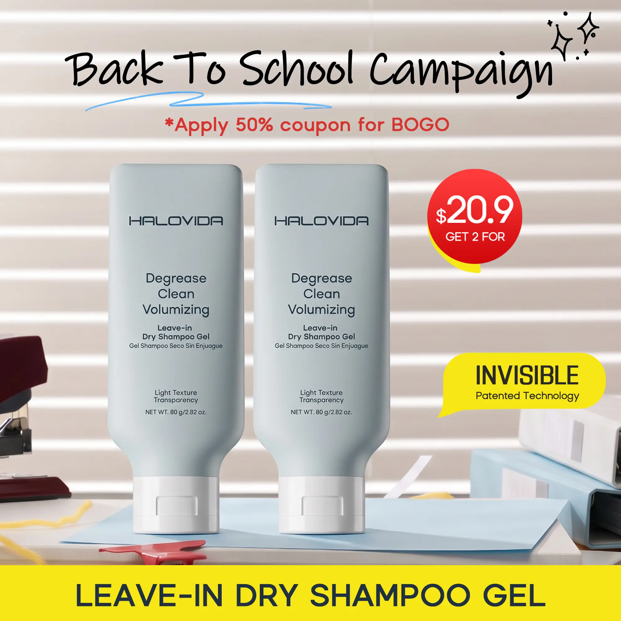 HALOVIDA Leave-in Light Hair Dry Shampoo Gel 2.28oz,No-Rinse Shampoo Gel,Instant Oil Absorption & Invisible Volume Boost,Long-Lasting Oil Control,Soothing & Comfort,Affordable,Pure,4D hyaluronic acid