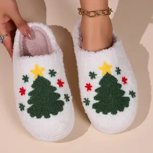 New Winter Cartoon PatterFuzzy Slippers, Closed Toe Slip On Soft Sole Plush Shoes, Winter Warm Home Slippers Girl Women