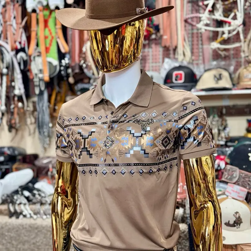 Men’s Polo Shirt with Aztec Pattern Chest & Sleeve Design