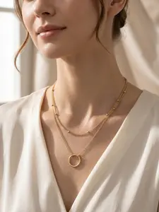 Double Layer Circle Necklace for Women, 2026 New Unique Design, Round Pendant Collar Chain, Luxury Stackable Necklace, Layered Necklaces