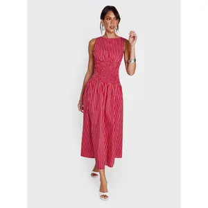 Lilienne Cotton Poplin Maxi Dress Red Stripe
