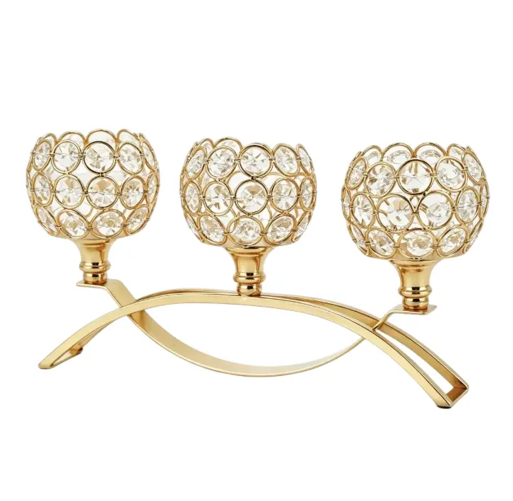 Gold Candle Holders for Table Centerpiece, 3 Arms Metal Candelabra Home Decor
