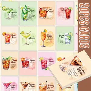 20 Watercolor Cocktail Illustration Postcards, Vintage Weathered Style, Bar/coffee Shop Wall Decor, Handmade Scrapbooking Cards