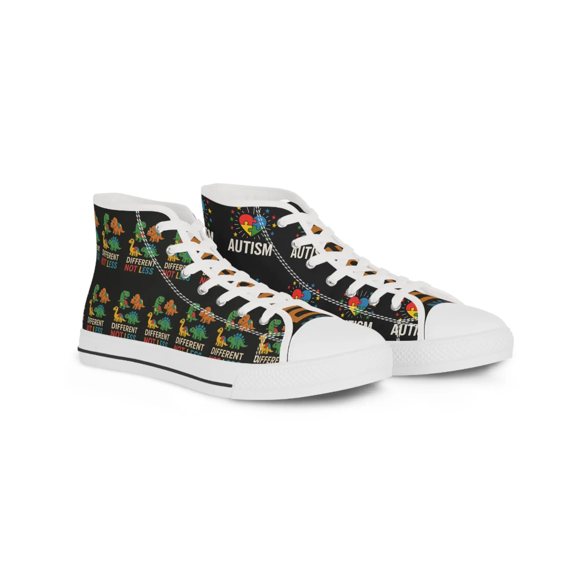 Autism Awareness High-Top Sneakers — 'Not Less, Just Different' Black Canvas