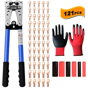 Battery Cable Lug Crimping Tool HX-50B with 60pcs Copper Wire Lugs & 121pcs Heat Shrink Tubing Electrical Wire Crimping Kit