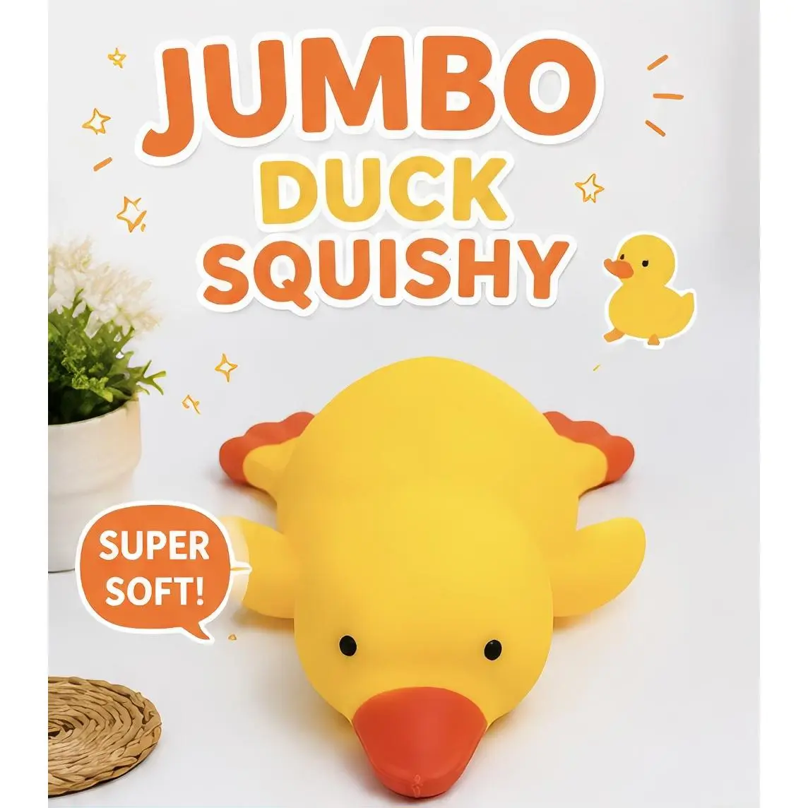 Jumbo Duck Squishy - Super Soft Plush Toy for Kids, Perfect for Playtime and Stress Relief, Bright Yellow Color, Fun and Durable Design