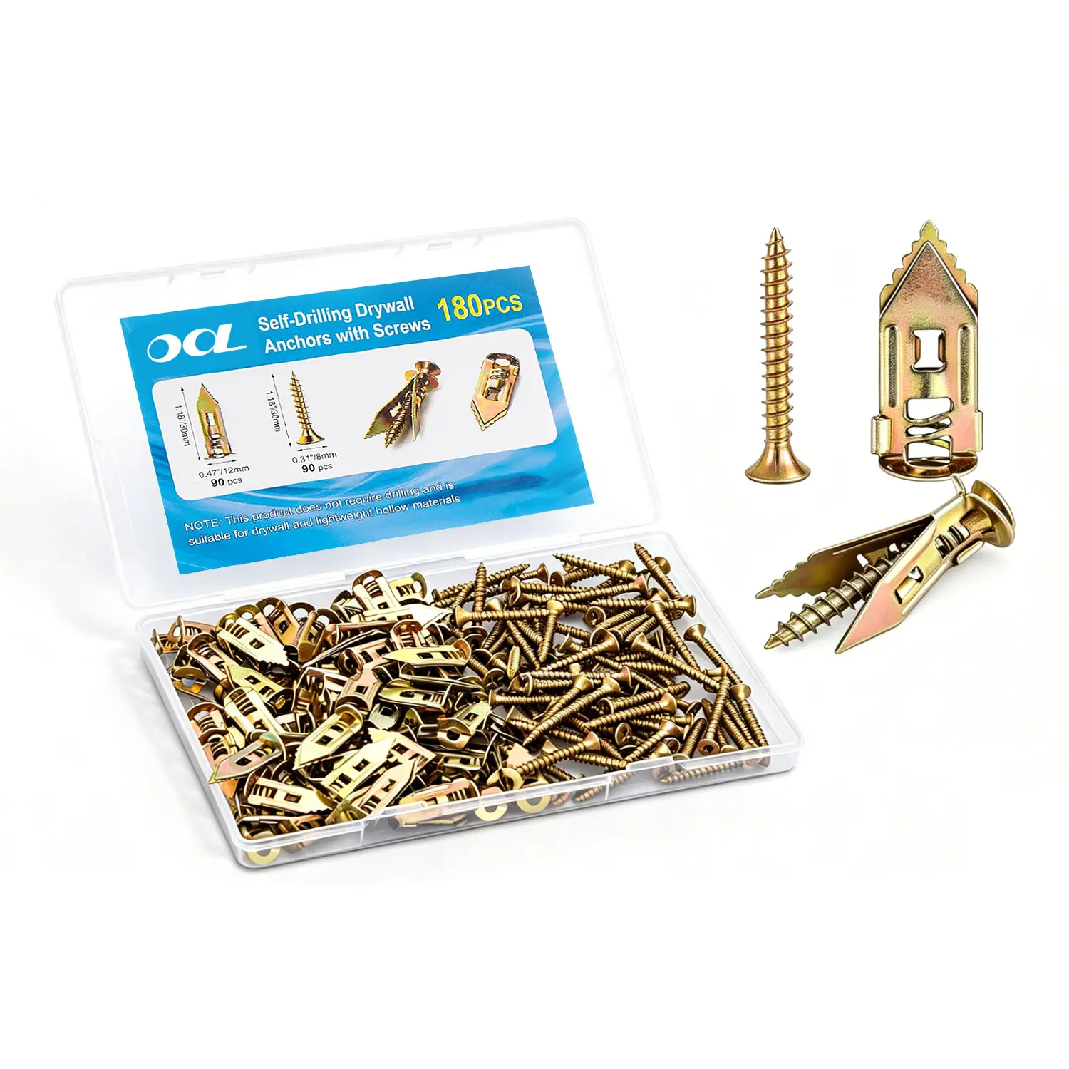 180-Piece Zinc-Coated Self-Drilling Screws & Drywall Plastic Anchors Multi-Size Set, Heavy-Duty Wall Fasteners, No-Drill Easy Installation for Home Wall Mounting & Repair