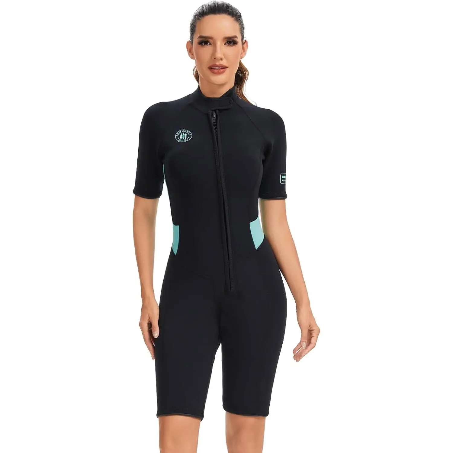 Lemorecn 2mm Shorty Wetsuits for Men and Women, 2mm Ultra-Stretch Neoprene Shorty Wetsuit Front Zip Thermal Swimsuit Diving Suit
