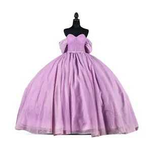 Shimmering Lavender – Glitter Off-Shoulder Ball Gown with Sweetheart Neckline