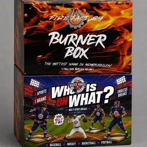 Pick Your Team 1 Fire Factory. Top Shelf Burner Box Replica Football Helmet 1 Who’s on What Mixed Memorabilia Box