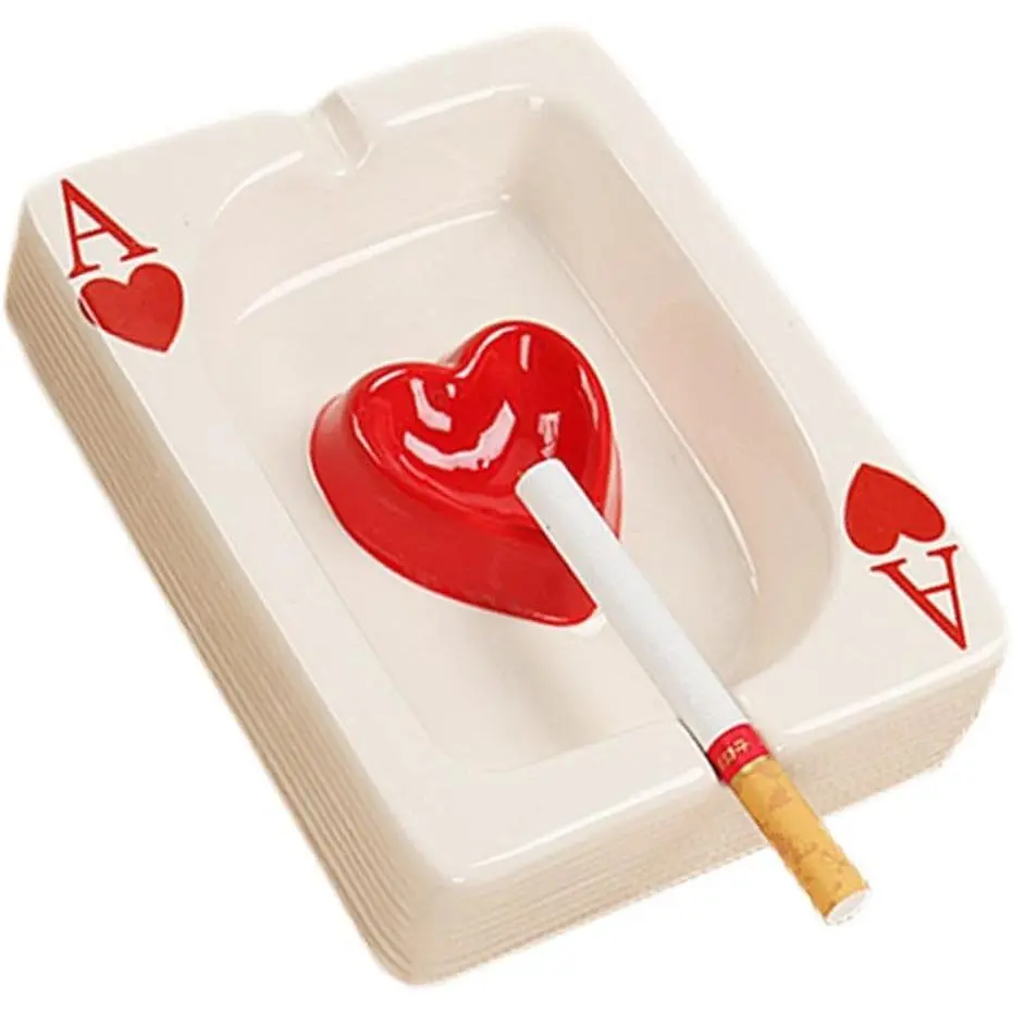 Creative Ceramic Cigarette Ashtray Tabletop Portable Modern Ashtrays Poker A Cigar Ashtray for Outdoor Indoor Desktop Smoking AshTray for Home office Fashion Decoration Handmade Gift for Men Women