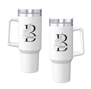 Personalized Floral Initial & Name Tumbler – 40oz with Handle & Straw tumblers