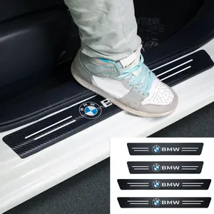 4Pcs car door plate carbon Fiber Premium door sill protector  Carbon Fiber Leather Sticker Door Entry Guard Stickers For BMW JEEP CHEVY DODGE TRD GMC