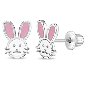 Silly Rabbit Baby / Toddler / Kids Earrings Screw Back Enamel - Sterling Silver
