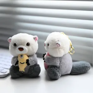 Cute Cartoon Otter Plush Keychain, Adorable Otter Holding Fish Charm, Sweet Couple Bag Pendant for Lovers