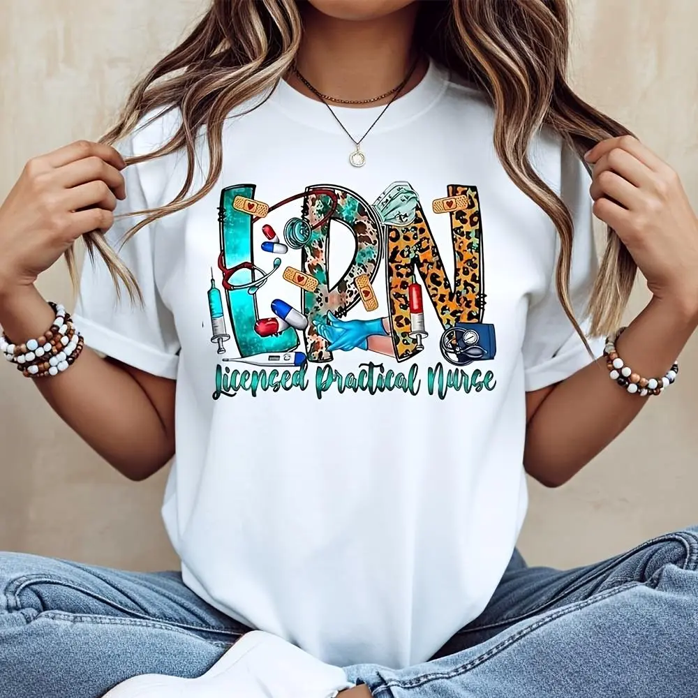 Lpn Licensed Practical Nurse Medical Graphic Print T-Shirt, Nursing Career Pride Design, Hospital Workwear And Daily Casual Wear