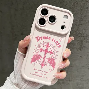 Pink Gothic Cross iPhone Case, Y2K Demon Cross Phone Cover, Alt Girl Shockproof Case for iPhone 11-17 Pro Max TYJT260408012 Rustic Silicone