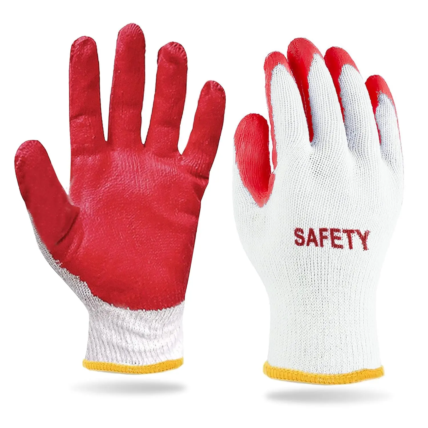 SAFETY Non-Slip 300 Pairs Red Latex Cotton Multi-Purpose Work Gloves- Nitrile Dipped & Rubber Palm Coated for a Firm Grip- Heavy Duty Premium-Construction-Moving-Warehouse-Garden-Gloves