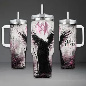 Sleep Token Ritual Tumbler, Take Me Back To Eden 40oz Cup with Handle, Vessel Pink Cherry Blossom 20oz Stainless Steel Travel Mug, Alt Metal Fan Gift, Sleep Token Inspired Insulated Tumbler
