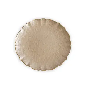 GLASS Large Round Platter or Charger (Taupe and Gold)
