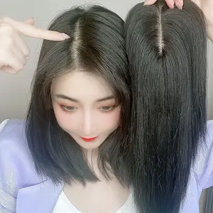 Maximum Coverage Double-Wefted Straight Hair Topper for Women - 100% Human Hair. Invisible base for top-of-head coverage, covers gray hair, and adds full volume.