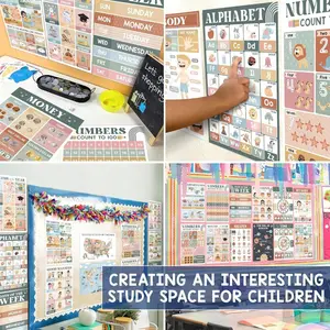 16 Children's Learning Posters, Suitable for Wall Decor in Home Schools and Classrooms, Bohemian Style Educational Posters