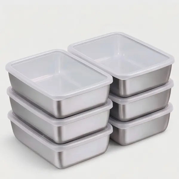 Stainless Steel Food Storage Containers with Clear Lids, Stackable Airtight Fridge Freezer Organizer Trays, Leakproof Metal Meal Prep Boxes for Raw Meat Vegetable Marinating Kitchen Storage