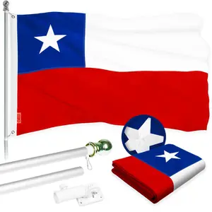 G128 Combo Pack: 6 Ft Tangle Free Aluminum Spinning Flagpole (Silver) & Chile Chilean Flag 3x5 Ft, ToughWeave Series Embroidered 300D Polyester | Pole with Flag Included