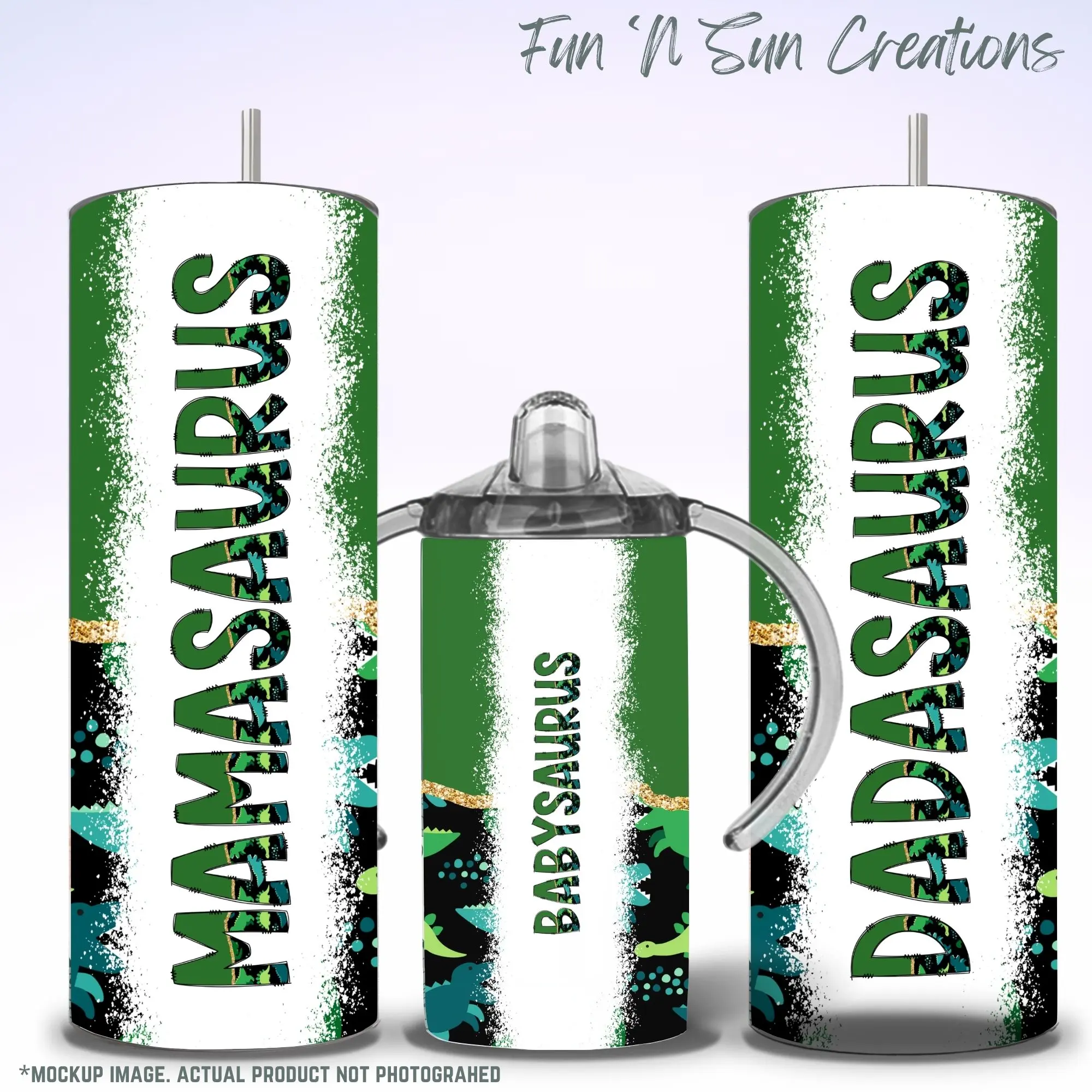 Matching Dinosaur Family Cups | Mamasaurus, Dadasaurus, Babysaurus Tumbler Set | Dinosaur Design | Faux Glitter Accent Cups | Stainless Steel Reusable Drinkware vacuum flask skinny coffee drinkware sippy cup