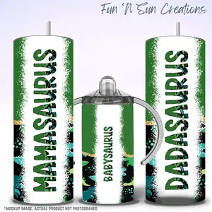Matching Dinosaur Family Cups | Mamasaurus, Dadasaurus, Babysaurus Tumbler Set | Dinosaur Design | Faux Glitter Accent Cups | Stainless Steel Reusable Drinkware vacuum flask skinny coffee drinkware sippy cup