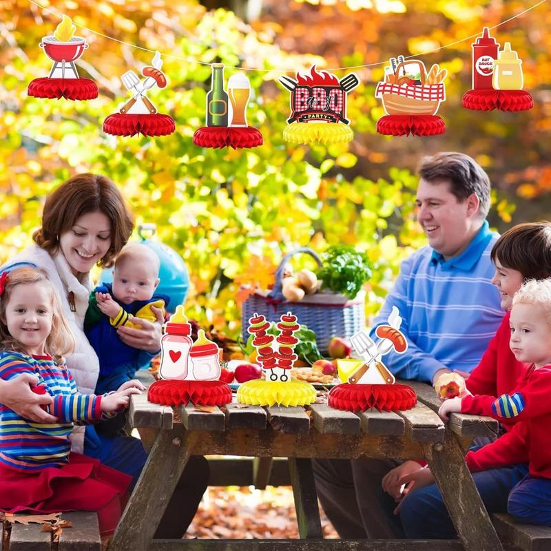 9 Pieces BBQ Baby Shower Decorations For BBQ Baby Shower Birthday Honeycomb Centerpieces Table Decor For Summer Picnic Party For Carnival Summer Barbecue Holidays Gender Reveal Party Supplies