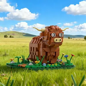 Highland Cow Educational Building Blocks Toy Set, Realistic Animal Model Assembly Kit, Fun Learning Puzzle Game
