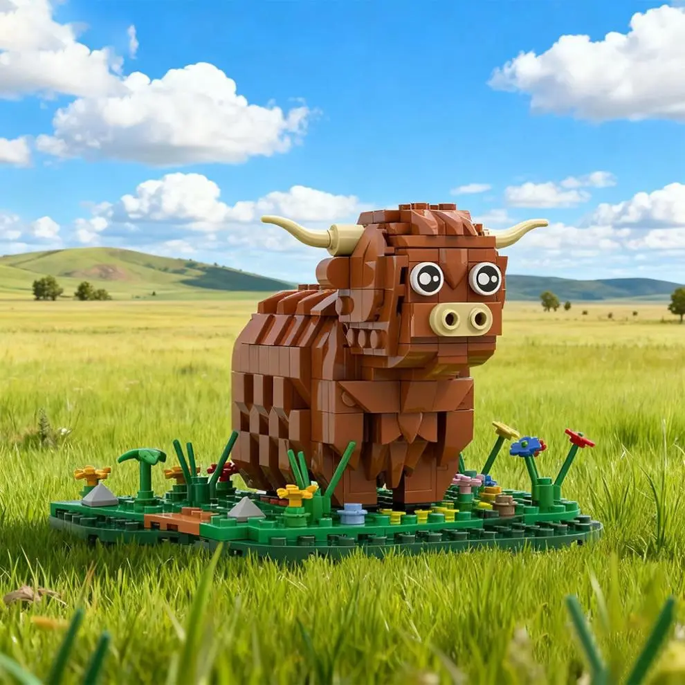 Highland Cow Educational Building Blocks Toy Set, Realistic Animal Model Assembly Kit, Fun Learning Puzzle Game, Creative Building Set
